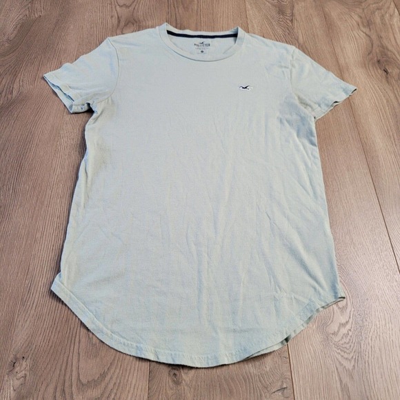 Hollister Shirt Mens Extra Small Green Embroidered Logo Casual Preppy Curved Hem - Picture 2 of 7